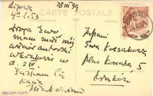 Iłłakowiczówna Kazimiera - Handgeschriebene Postkarte an Ewa Kossak, 1939.