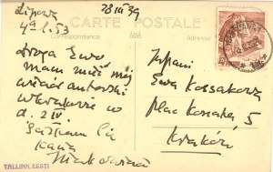 Iłłakowiczówna Kazimiera - ručně psaná pohlednice Evě Kossak, 1939.