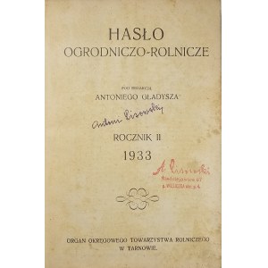 Le slogan horticole et agricole, édité par Antoni Gładysz. Annuaire II-III. 1933-1934. Organe de la Société agricole du district de Tarnów. Publié par O. T. R.