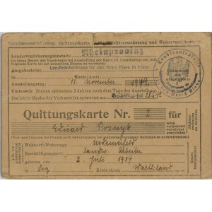 Quittungskarte - Carte de reçu, 1942.