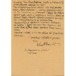 Bartelski Lesław - Lettre manuscrite au professeur Kazimierz Wyka.