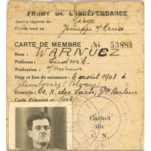 Front de l'indépendance en Belgique [Pôle] - Carte de membre, vers 1945.