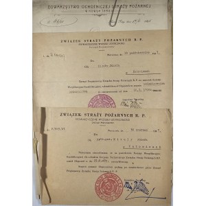 Corps des sapeurs-pompiers volontaires. 7 lettres adressées à Jozef Mikula, instructeur des sapeurs-pompiers à Cracovie, puis à Katowice, concernant des promotions aux grades supérieurs. 1925-1957.