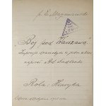 Siedlecki Ad[am] - La bataille de Varsovie. Impression dramatique en un acte, écrite par .... Rôle : Henry [pour l'acteur] par M. E. Magnuszewski. Odesa, d. 29 janvier 1915.
