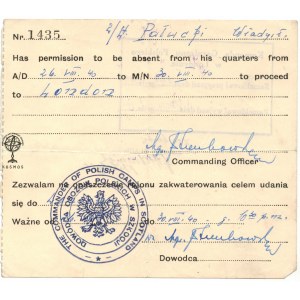 Przepustka od Dowódcy Obozów Polskich w Szkocji, 1940
