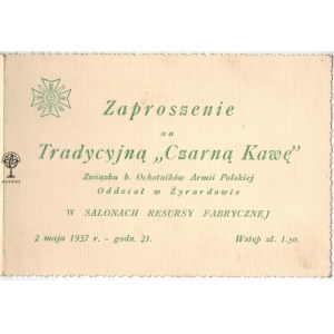 Zaproszenie na Tradycyjną „Czarną Kawę”, Żyrardów, 1937 [Zw. b. Och. Armii Polskiej]