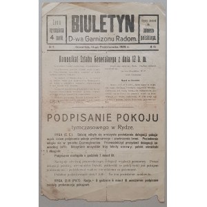 Biuletyn Dowództwa Garnizonu Radom, 14.X.1920 - Rozejm w Rydze