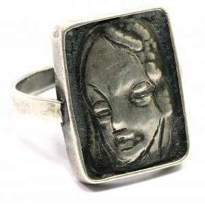 Poland, Jozef Fajngold, Ring with female head, silver