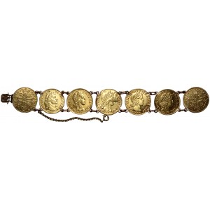 France, Louis XIV, bracelet composé de 7 pièces de monnaie de la dénomination Louis d'or de 1648-1668
