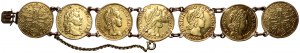 France, Louis XIV, bracelet composé de 7 pièces de monnaie de la dénomination Louis d'or de 1648-1668