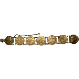 Francia, Luigi XIV, bracciale composto da 7 monete di taglio Luigi d'oro del 1648-1668