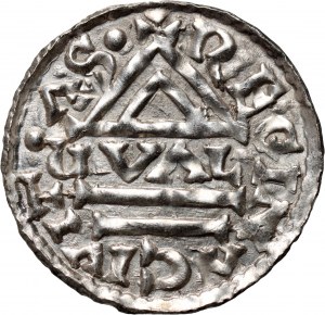 Německo, Bavorsko, Jindřich II. lomeno 985-995, denár, Regensburg, mincovna GVAL