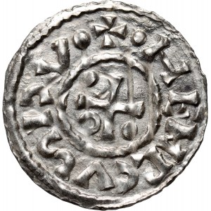 Nemecko, Bavorsko, Henrich II. lomnický 985-995, denár, Regensburg, mincovňa GVAL