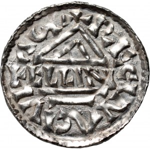 Germania, Baviera, Enrico II il cavatore 985-995, denario, Regensburg, ELLIN minster