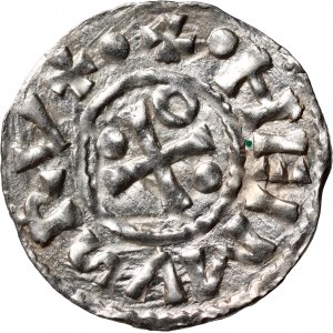 Nemecko, Bavorsko, Henrich II. lomnický 985-995, denár, Regensburg, mincovňa ELLN
