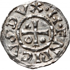 Niemcy, Bawaria, Henryk II Kłótnik 985-995, denar, Regensburg, mincerz GVAL