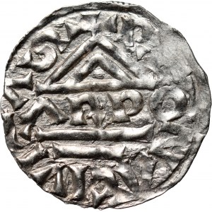 Germania, Baviera, Enrico II il cavatore 985-995, denario, Regensburg, ARPO minster