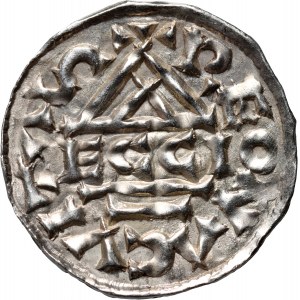 Nemecko, Bavorsko, Henrich II. Hádavý 985-995, denár, Regensburg, mince ECCIO