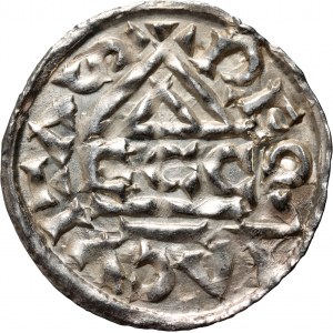 Německo, Bavorsko, Jindřich IV. 1002-1009, denár, Regensburg, mince ECCO