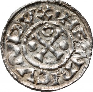 Německo, Bavorsko, Jindřich IV. 1002-1009, denár, Regensburg, mince ECCO