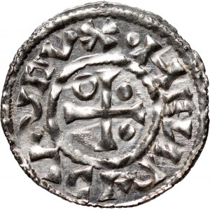 Nemecko, Bavorsko, Henrich II. lomnický 985-995, denár, Nabburg, mincovňa WL