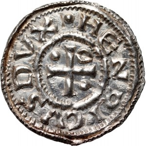 Germania, Baviera, Enrico II il cavatore 985-995, denario, Eichstätt, EIHT minster