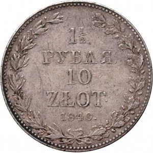 Russian partition, Nicholas I, 1 1/2 rubles = 10 zlotys 1840 MW, Warsaw