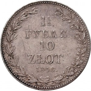 Zabór rosyjski, Mikołaj I, 1 1/2 rubla = 10 złotych 1840 MW, Warszawa