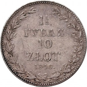 Russian partition, Nicholas I, 1 1/2 rubles = 10 zlotys 1840 MW, Warsaw