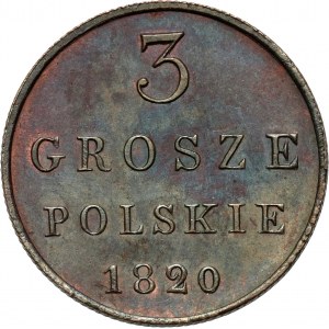 Kongresové kráľovstvo, Nicholas I, 3 Polish grosze 1820 IB, Warsaw, Nowe Bicie