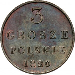 Kongresové království, Mikuláš I., 3 Polish grosze 1820 IB, Warsaw, Nowe Bicie