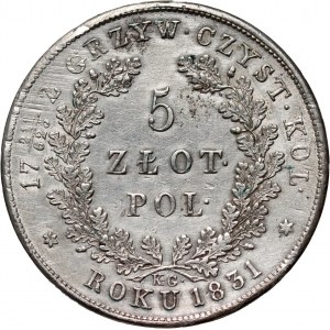 November Uprising, 5 zloty 1831 KG, Warsaw