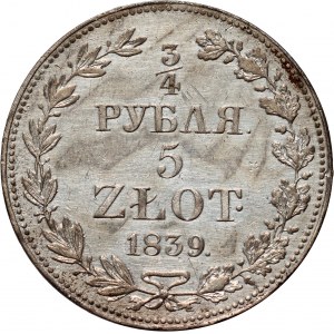 Russian partition, Nicholas I, 3/4 ruble = 5 gold 1839 MW, Warsaw