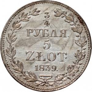Ruské rozdělení, Mikuláš I., 3/4 rublu = 5 zlotých 1839 MW, Varšava