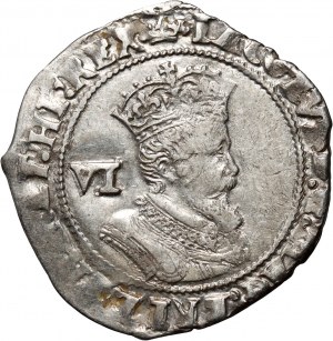 Angleterre, Jacques Ier Stuart, 6 pence 1608, Londres