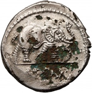 Římská republika, Gaius Julius Caesar 49-44 př. n. l., denár, suberatus, polní mincovna