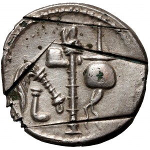 Repubblica Romana, Gaio Giulio Cesare 49-44 a.C., denario, suberatus, zecca di campo