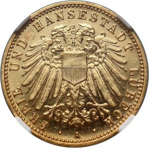 Germania, Lubecca, 10 marchi 1905 A, Berlino, francobollo a specchio (Prova)