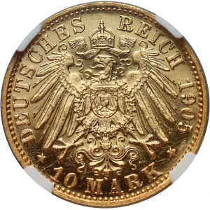 Nemecko, Lübeck, 10 mariek 1905 A, Berlín, zrkadlová známka (proof)