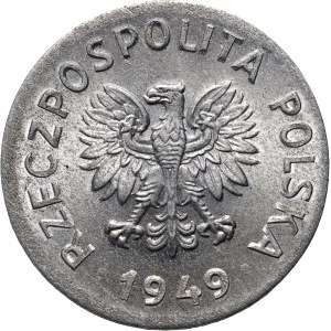 République populaire de Pologne, 1 zloty 1949, frappé sur un disque de 50 groszówka, DESTRUKT