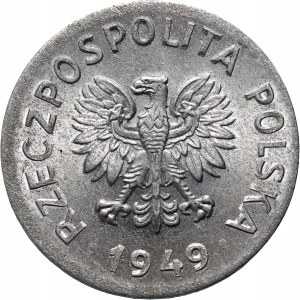PRL, 1 złoty 1949, wybity na krążku 50-groszówki, DESTRUKT
