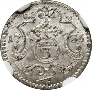 August II Silný, 3 fenigy 1736 FWoF, Drážďany