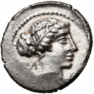 Repubblica Romana, M. Catone 89 a.C., denario, Roma