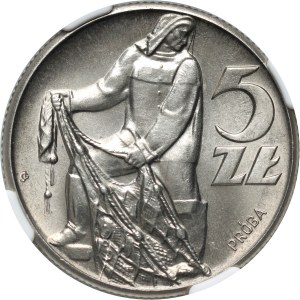 People's Republic of Poland, 5 gold 1959, Fisherman, SAMPLE, nickel