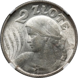 II RP, 2 Zloty 1924 H, Birmingham, Erntemaschine, selten