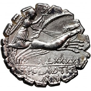 Rímska republika, Ti. Claudius Ti. Nero 79 pred n. l., denár serratus, Rím