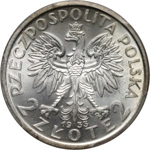 II RP, 2 Zloty 1933, Warschau, Kopf einer Frau