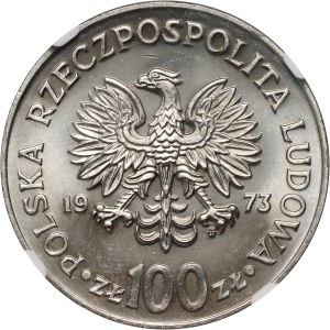 Poľská ľudová republika, 100 zlotých 1973, Mikuláš Koperník - malá hlava, SAMPLE, nikel