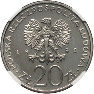 PRL, 20 zlotys 1980, 50 ans du Dar Pomorza, PRÓBA, nickel