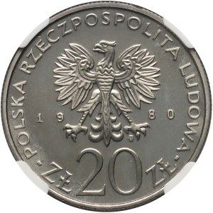 People's Republic of Poland, 20 gold 1980, 50 years of the Dar Pomorza, SAMPLE, nickel